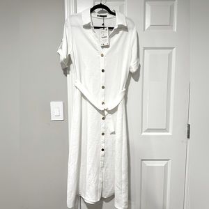 Zara white belted shirt dress